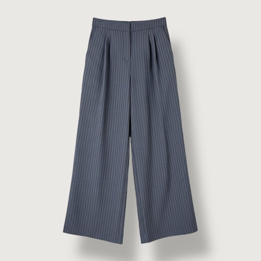 GLASSONS | 10 | High-Waisted Pinstripe Pants | Grey | Classic | Office | Basics
